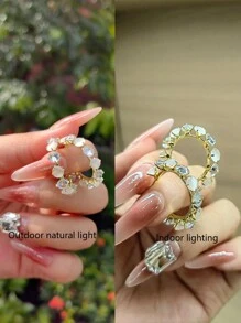 1雙獨特設計極簡風格&優雅貓眼石頭C形耳夾 - 金黃色 - 查看 5