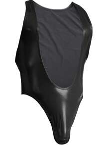 性感男士仿皮貼身衣，啞光表面，適用於夜店穿著 - 黑色 - 查看 3