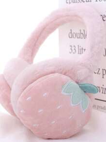 1个女童3D草莓毛绒耳罩 - 可调节保暖耳罩，防风保暖，适合秋冬季户外活动和上学使用 - 粉色 - 查看 3