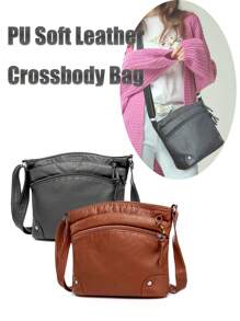 1個棕色女士手提包,柔軟皮革手提袋,肩袋,斜挎袋