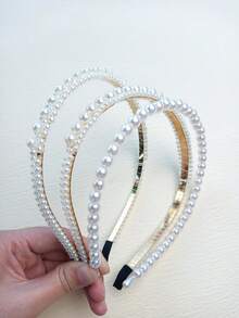 3入組女式珍珠髮箍約會日常清新簡約