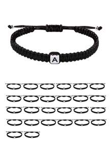 Pulsera de hilo con decoración de letras para hombre, para regalo de joyería y fiesta - Negro - Ver 1