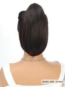 Claw clip with inner buckle and ponytail synthetic short straight claw clip on ponytail extension 12 inches synthetic heat-resistant hair dark brown - Black-brown - View 2