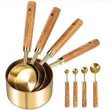 8入組烘焙蛋糕計量工具，附不鏽鋼鍍金量杯和勺子，刻度量杯烘焙工具，烘焙用具