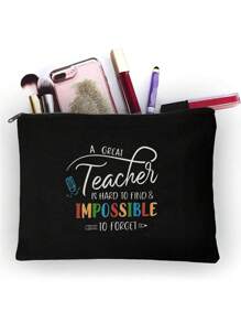 Teacher Change The World Print Cosmetics Bag Travel Pouch Bag Toiletry Bag Gift For Teacher Travel Bag Toiletry Bag Travel Essentials Gift For Teachers Lightweight Square Storage Bag Suitable For Back-To-School Supplies Cosmetics Storage Bag Can Store Stationery Keys Sanitary Napkins Etc. Used For Back-To-School Business Trips Personal Travel Dormitories And Gifts For Family And Parents On And Teacher's Day Makeup Bag Make Up Organizer Makeup Storage Cosmetic Bag Wash Bag Makeup Bags Makeup Pouch Make Up Pouch - Black - View 4