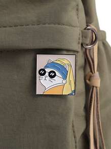 1只具有油畫和假珍珠耳環細節的卡通貓大頭針,男女通用的日常佩戴飾品 - 彩色 - 查看 3