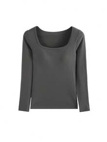 女士秋冬厚保暖胸墊上衣,磨毛面料,修身高領長袖內衣