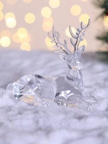 1 Pc Christmas Creative And Cute Transparent Simulation Prone Position Elk Handicraft Decorations,Suitable For Autumn Decoration And Christmas Holiday Home Decoration Cabinets And Bookshelves Display Cabinet And Dining Table Storage Rack,Christmas Present Best Gifts Birthday