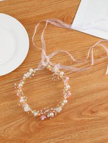 珍珠和花朵裝飾髮帶