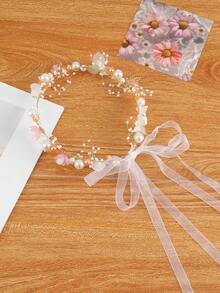 珍珠和花朵裝飾髮帶