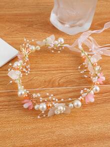 珍珠和花朵裝飾髮帶