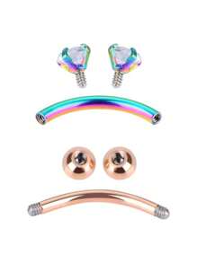 6 cái 16G Trong sáng Khối Zirconia  Ống xâu dây Cong Barbell Lông mày Hạt tai Nhẫn Đồ trang sức xuyên thấu 8mm 10mm - Nhiều màu - Xem 5