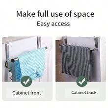 1個銀色不銹鋼毛巾架,毛巾掛,櫥櫃門布料收納隔層,適用於浴室廚房,北歐風格