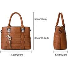 女士手提包,肩包,斜背包,採用耐用pu皮革製成,編織細節和拉鍊,最適合日常使用 - 棕色 - 查看 3