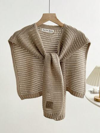 1 件纯色镂空迪基领女士披肩女士围巾配饰女士