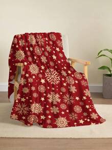 1pc Geometric Snowflake & Five-pointed Star Design Christmas Pattern Blanket, Soft And Warm Fleece Blanket, Suitable For Home Decoration, Living Room, Sofa, Recliner And Bedroom Bedding - Multicolor - View 2