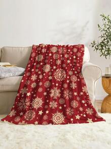 1pc Geometric Snowflake & Five-pointed Star Design Christmas Pattern Blanket, Soft And Warm Fleece Blanket, Suitable For Home Decoration, Living Room, Sofa, Recliner And Bedroom Bedding - Multicolor - View 4