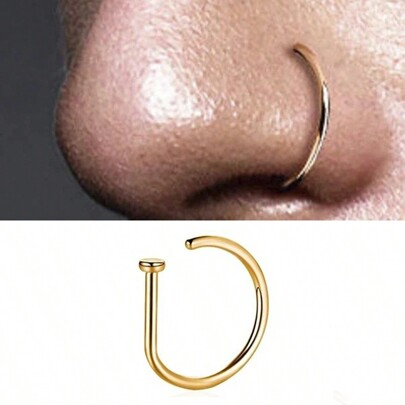 1 Pieza Anillo Falso Dorado De Nariz De Perforación D Con Clip De Nariz No Perforante Punk De Moda Para Mujeres Y Hombres, Joyería De Acero Inoxidable Para El Cuerpo Del Septum