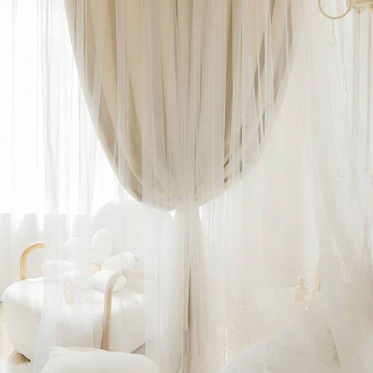 Una Pieza De Cortinas Combinadas De Doble Capa De Gasa Y Sombra De Color Beige Con Anillo Superior, Decoración Del Hogar Para El Dormitorio, Sala De Estar, Habitación De Niños, Habitación De Princesa, Etc. (longitud De 42 Pulgadas/52 Pulgadas) - Beis - Añade 5