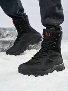 大尺碼高筒,保暖,輕便,時尚的秋冬戶外徒步鞋 - 黑色 - 查看 4