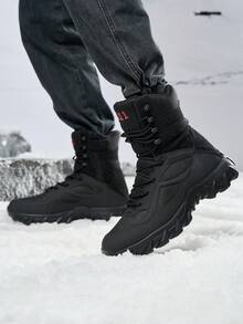 大尺碼高筒,保暖,輕便,時尚的秋冬戶外徒步鞋 - 黑色 - 查看 2