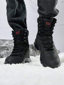 大尺碼高筒,保暖,輕便,時尚的秋冬戶外徒步鞋 - 黑色 - 查看 3