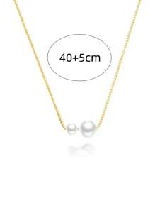 1pc Elegant Double Faux Pearl Decor Gold Chain Necklace Suitable For Women's Daily & Party Wear - Yellow Gold - View 5