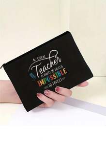 Teacher Change The World Print Cosmetics Bag Travel Pouch Bag Toiletry Bag Gift For Teacher Travel Bag Toiletry Bag Travel Essentials Gift For Teachers Lightweight Square Storage Bag Suitable For Back-To-School Supplies Cosmetics Storage Bag Can Store Stationery Keys Sanitary Napkins Etc. Used For Back-To-School Business Trips Personal Travel Dormitories And Gifts For Family And Parents On And Teacher's Day Makeup Bag Make Up Organizer Makeup Storage Cosmetic Bag Wash Bag Makeup Bags Makeup Pouch Make Up Pouch - Black - View 5