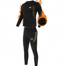 2 Sets Men Thermal Underwear Seamless Long Johns Winter Top Bottom Base Layer Set Sport Long Johns Hunting Gear - BLACK+BLACK - View 2