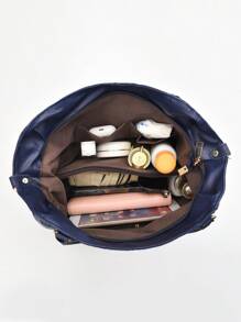 PLANEE Casual Solid Color Tote Bag, Large Capacity Soft Faux Leather Zip Shoulder Bag, Multi Crossbody Bag, Double Handle Shoulder Bag, Women's Buckle Decorated Shoulder Bag, Stylish Underarm Wallet For Street Wear, Best Mother's Day Gift Ideas, Mother Day Gifts, Mom Gifts, Mommy's Essentials, Mommy Bag For Going OutSchool Bag,Back To School Backpack,Portable,Lightweight,Business Casual, Suitable For Teen Girls Women College Students,Rookies & White-Collar Workers, Perfect For Back To School,First Day Of School,College,Middle School, High School,Work , Business, Commute - Royal Blue - View 4