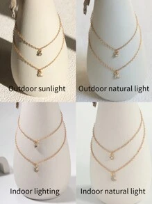 Colar de strass Moon Charm em camadas