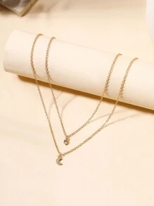 Colar de strass Moon Charm em camadas