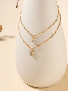 Colar de strass Moon Charm em camadas