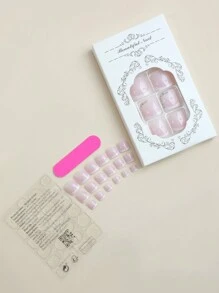 24 pezzi di unghie finte per i piedi di forma quadrata corta con punta bianca francese, con decorazioni in strass 3D, finitura lucida, copertura completa per donne e ragazze - include lima per unghie e adesivo in gel per unghie - Multicolore - Visualizzare 2