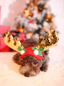 nicovaer 1入組聖誕閃粉馴鹿角寵物頭箍,尺寸15-55cm可調,適用於貓狗聖誕裝扮