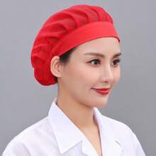 2入組通用廚師帽,廚房烹飪廚師網帽,食品服務彈性頭髮網,烘焙師傅服務員可調式工作帽白色。 - 紅色 - 查看 8
