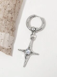 1pc Fashionable Cool Asymmetrical Cross Stainless Steel Pendant Earring For Men's Daily Wearing - Silver - View 1