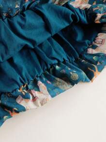 Little Girls' Fashionable Full Printed Round Neck Long Sleeve Bubble Dress For Autumn