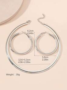 3pcs/set C-shaped Glossy Personalized Fashion Light Luxury Gorgeous Style Jewelry Set For Women - Silver - View 3