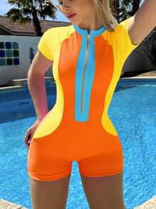 Bikinx 拉鍊閉合顏色拼接拼貼衝浪潛水服 - 彩色 - 查看 1