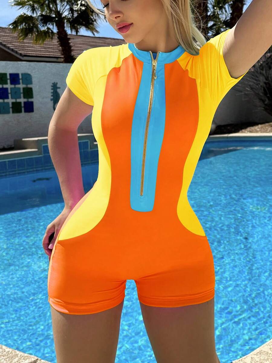 Bikinx 拉鍊閉合顏色拼接拼貼衝浪潛水服 - 彩色 - 查看 1