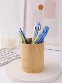 1pc Round Bamboo Pen Holder - Apricot - View 1