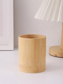 1pc Round Bamboo Pen Holder - Apricot - View 2