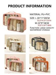 1 件女士便携式透明 PVC 化妆包，大容量洗漱包，适用于沐浴、健身、游泳和旅行收纳化妆包 PU 皮革，非常适合音乐节化妆品收纳袋化妆品收纳包迷你袋旅行小化妆盒配件化妆架刷袋化妆品容器化妆包旅行必需品女士配件旅行用品化妆包化妆包化妆包 - 米色 - 查看 6