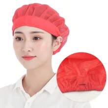 2入組通用廚師帽,廚房烹飪廚師網帽,食品服務彈性頭髮網,烘焙師傅服務員可調式工作帽白色。 - 紅色 - 查看 6