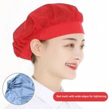 2入組通用廚師帽,廚房烹飪廚師網帽,食品服務彈性頭髮網,烘焙師傅服務員可調式工作帽白色。 - 紅色 - 查看 7