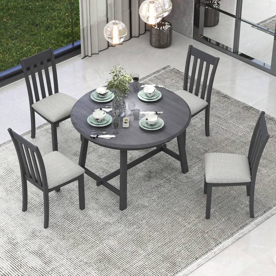 Nestfair 5-Piece Wooden Dining Table Set with 4 Dining Chairs