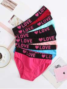 6pcs Fashionable Letter Printed Waistband Ladies Breathable Triangle Underpants