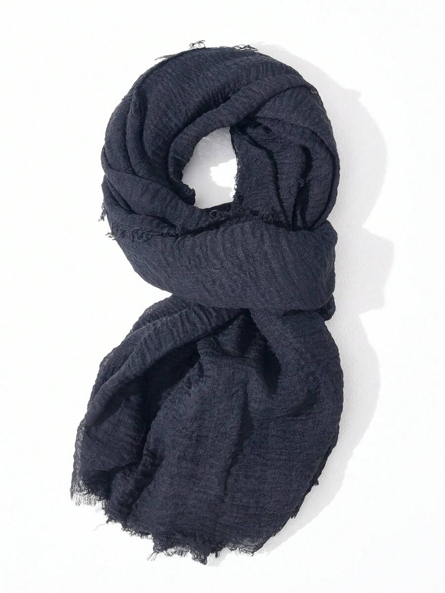 1pc Black Sunscreen Chiffon Bubble Scarf For Women, Suitable For Daily Wear - Black - View 1
