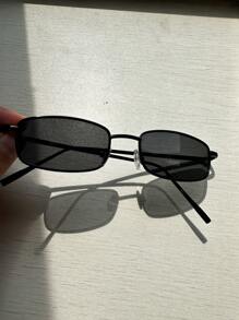 POLASUP 1pc MINI Retro Square Metal Frame Fashionable Fashion Glasses, Black, Red Color, Y2K Punk Style, Summer Accessory Prop For Summer Beach Vacation,Outdoor,Travel - Black - View 2